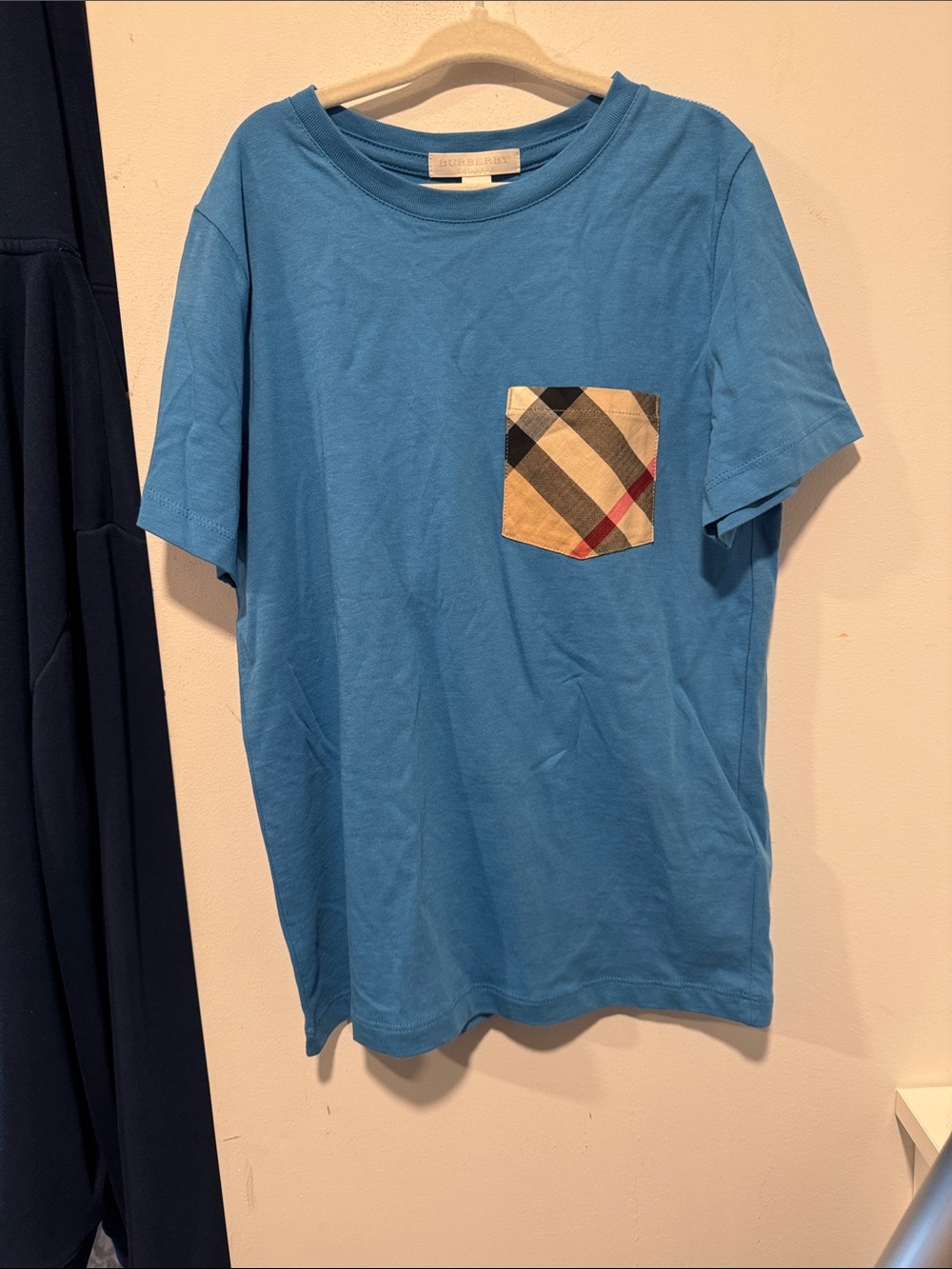 Burberry Sky Blue Tee with Signature Check Pocket